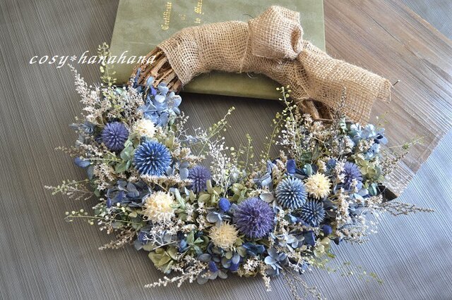 【s様お取り置き6月末】ルリ玉アザミの水しぶきwreathの画像1枚目
