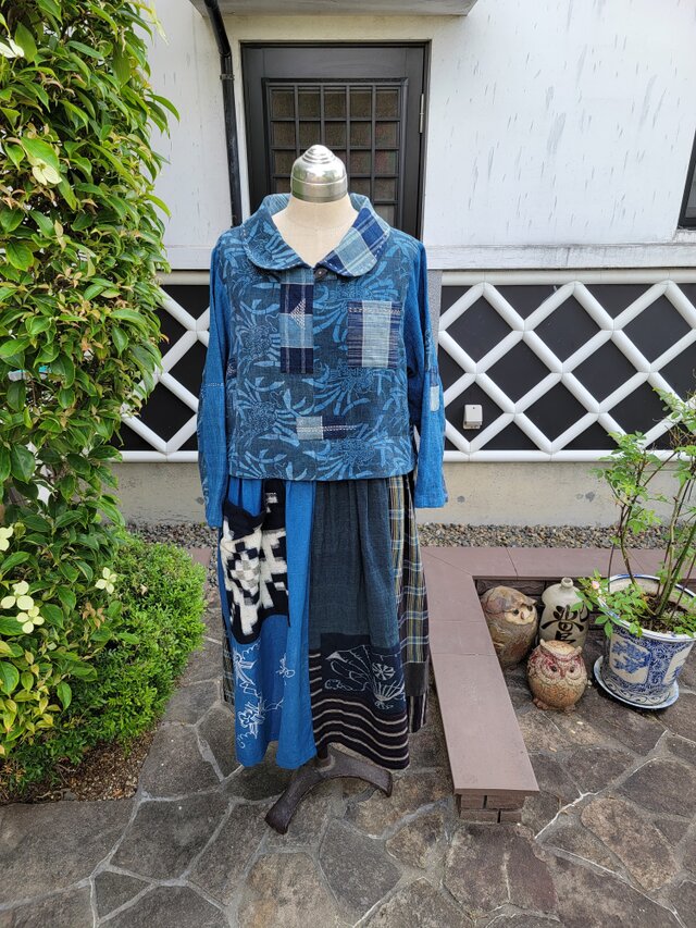 着物リメイク 手作り 型染め 絵がすりなど パッチ ワンピース Iichi ハンドメイド クラフト作品 手仕事品の通販