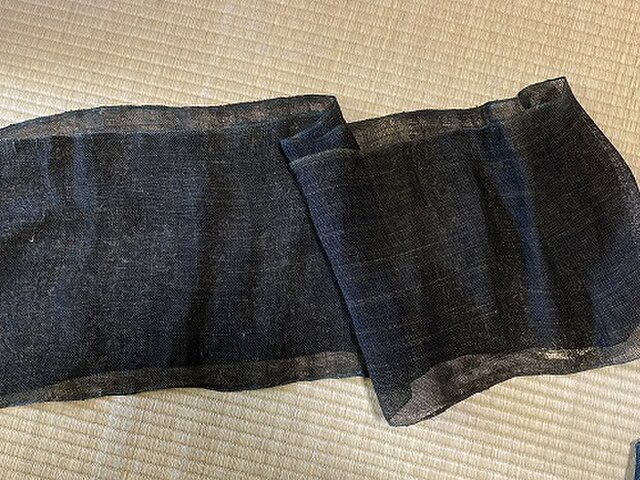 kaya004201 麻布 蚊帳の解き150cm 藍染☆古布古裂/木綿/筒描き/型染め/藍染/絹/ボロ襤褸の画像1枚目