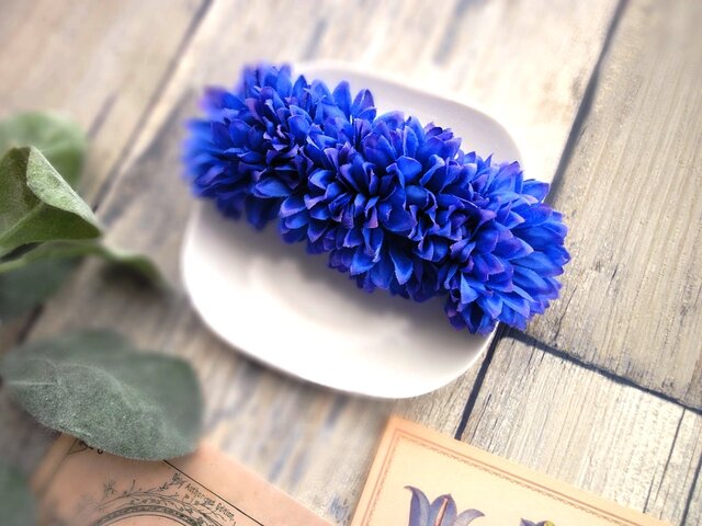 バナナクリップ 髪留め 紫陽花 青グラデ 花飾り 花冠 フラ ココ ハワイアン