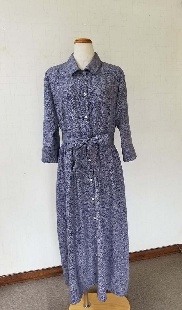 着物リメイク　七分袖前開きワンピース