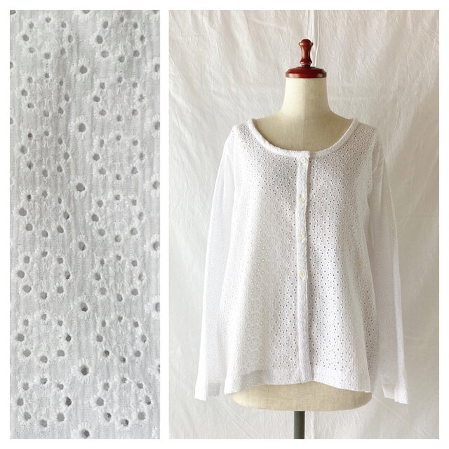 ゆるりと羽織るレースのカーディガン（ダブルガーゼ：ラウンドフラワー：ホワイト）