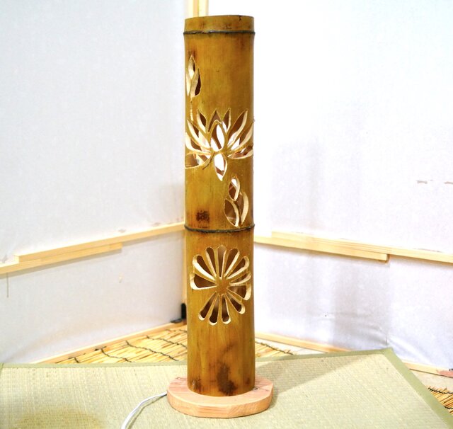 ご依頼追加作品「和蓮」 大型竹灯籠 竹ランプ 〜〜蓮〜〜 竹灯籠 竹灯り 癒し | iichi 日々の暮らし