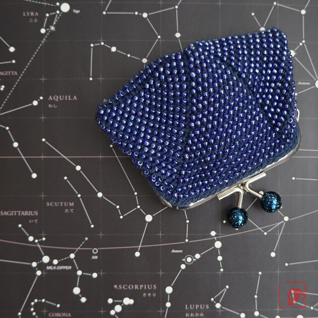 ばあば作☆☆総ガラスビーズのスクエアがま口（Tehys・1475）