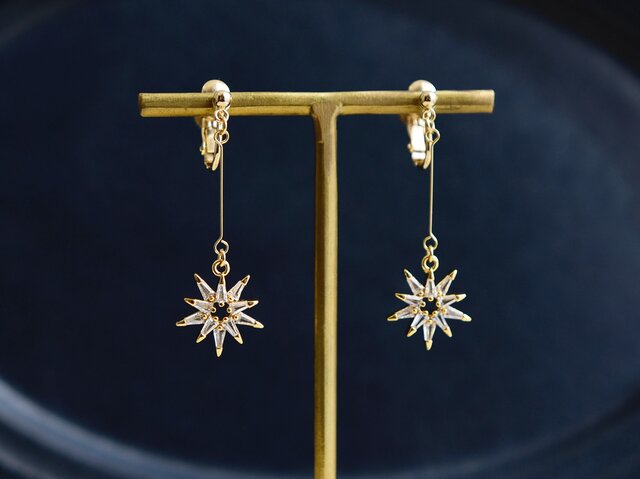 作家様　イヤリング　ハンドメイド　星 イヤリング ・ロング】大人のお星様 流れ星 （ 星 ビジュー ） | iichi