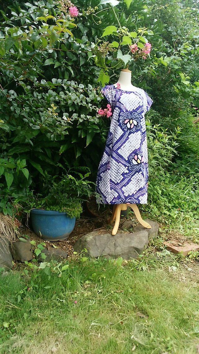 着物リメイク 絞りのワンピース( 本絞り 綿 100% )の画像1枚目