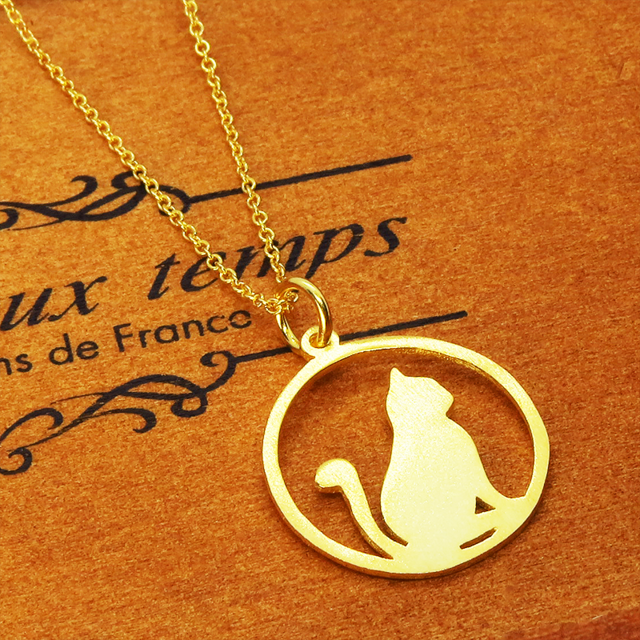 シルバー925 満月と猫 ゴールドキャットムーン 猫ネックレス 18Kゴールドコーティング