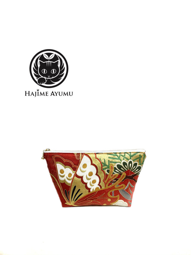 【現品1点限り‼︎】HAJIME AYUMU 高級和柄着物リメイクデザインポーチ 赤