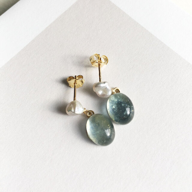 アクアマリン＆プレシャスオパール✴︎14kgfアクセサリー3点 K14GF】アクアマリンとケシパールのゆらゆらオーパルピアス | iichi