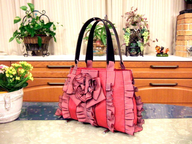 畳縁製ハンドメイド ネイビーと赤のストライプ トートバッグ 畳縁の