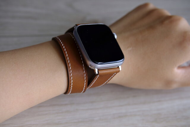 高級革使用のApple Watchベルト 2重巻きタイプ 時計ベルト オレンジ ...