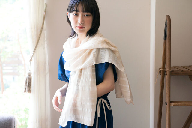 OrganicCotton &linen(ラミー)ボーダー ストールの画像1枚目