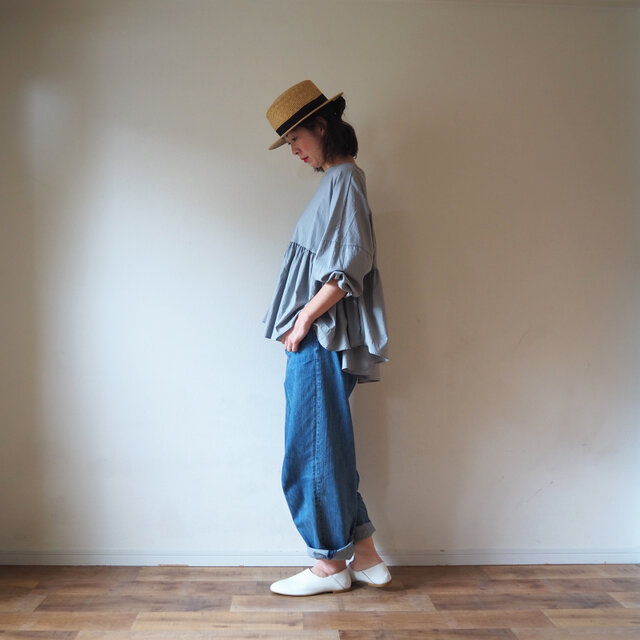 Cotton gather blouse GRAYの画像1枚目