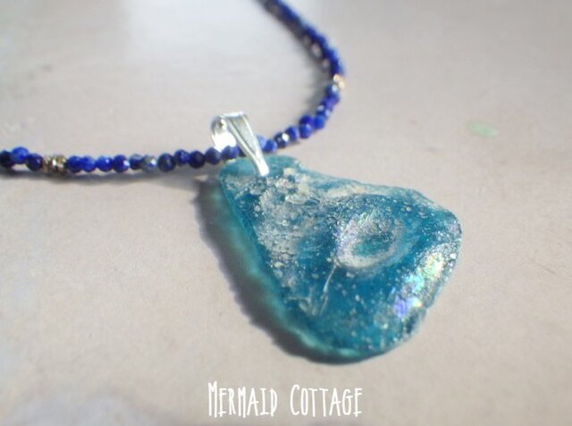 sv925*Ancient Romanglass Necklace ブルー☆ローマングラスの