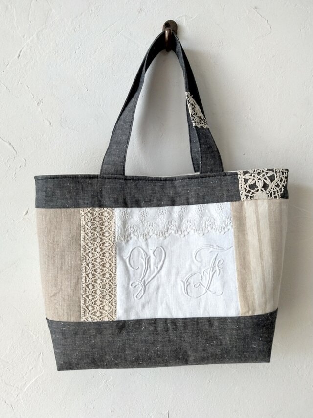ハンドメイド　刺繍　トートバッグ　リネン 手刺繍トートバッグ リネントートバッグ トートバッグ ワイルド