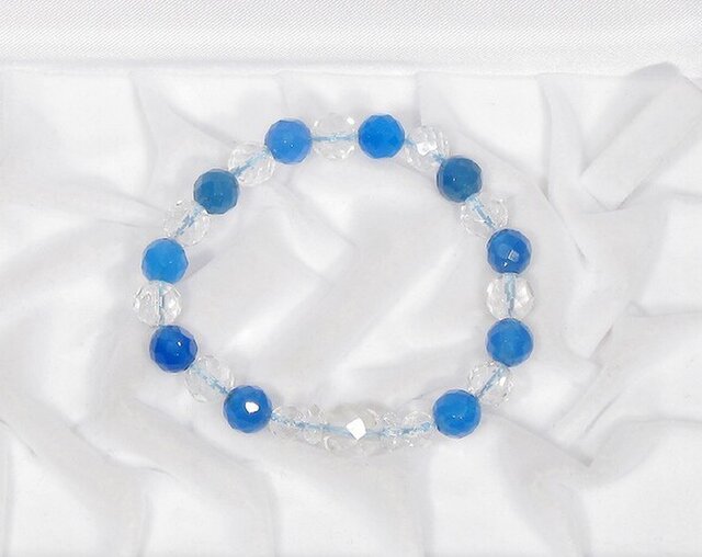 ブルーメノウと水晶の天然石ブレスレット（内周15cm、ゴム紐、クォーツ