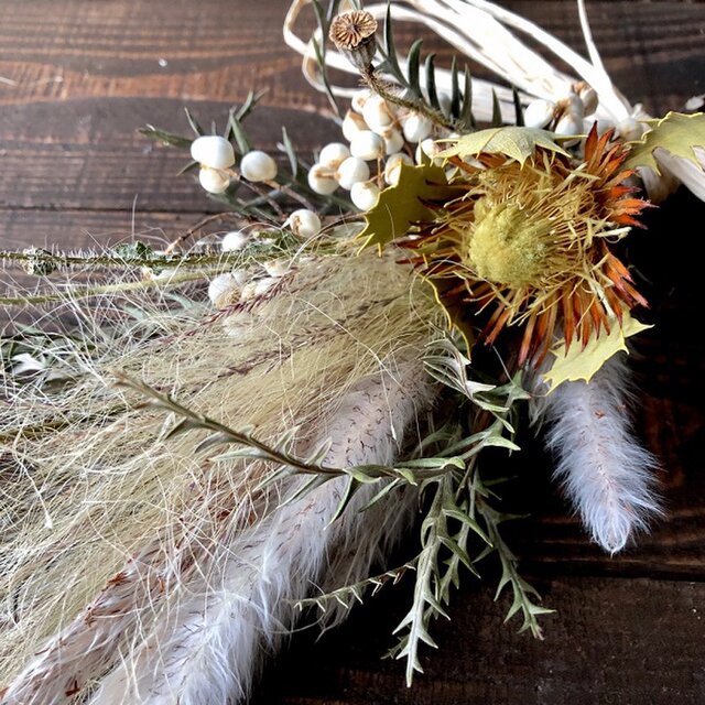 星月猫 ドライアンドラクエルシフォリア とステパ グレビレアアイバンホーの小さなスワッグ ドライフラワー 花束 Iichi ハンドメイド クラフト作品 手仕事品の通販