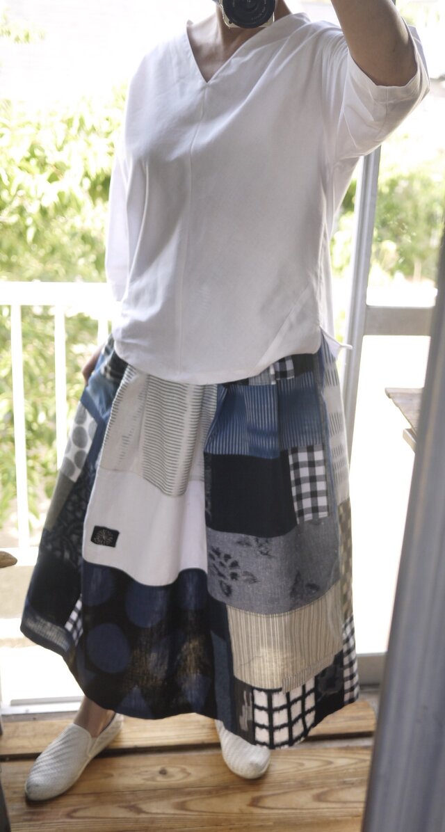 弓浜絣と久留米絣のパッチワークスカート - ロングスカート