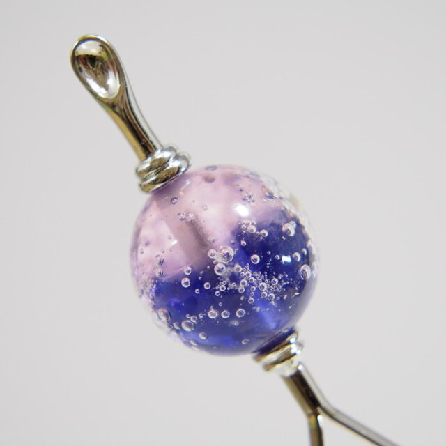 しゅわしゅわとんぼ玉のかんざし　ピンク✕青紫　耳かき二本足