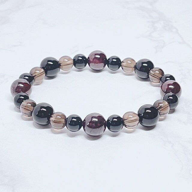 【困難を乗り越えられる心身へ】 オニキス ガーネット パワーストーン 天然石 ブレスレット No346