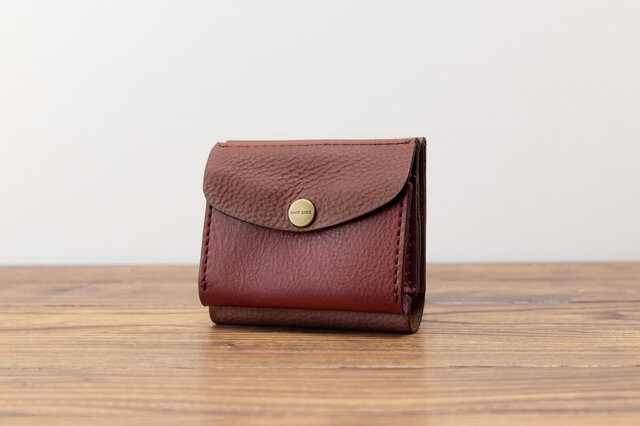 イタリア製牛革の二つ折り財布6 ／ ワイン／ダークブラウン※受注製作