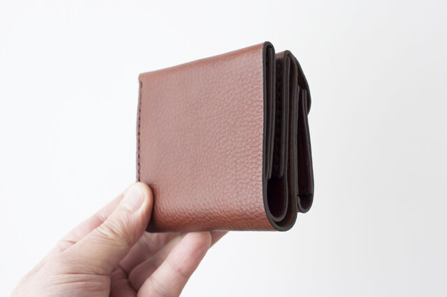 イタリア製牛革の二つ折り財布6 ／ ワイン／ダークブラウン※受注製作