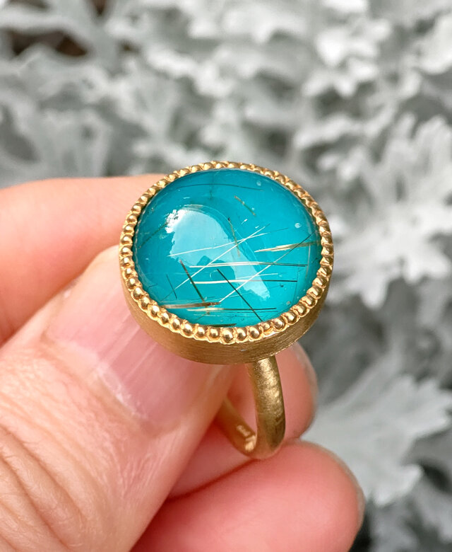 ルチルクォーツ × ターコイズ ダブレット ラウンドカボッション シルバーSV925リング