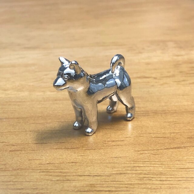 純銀【柴犬】わんちゃん小さい置物 シルバー製 豆柴 黒柴 Shiba Inu