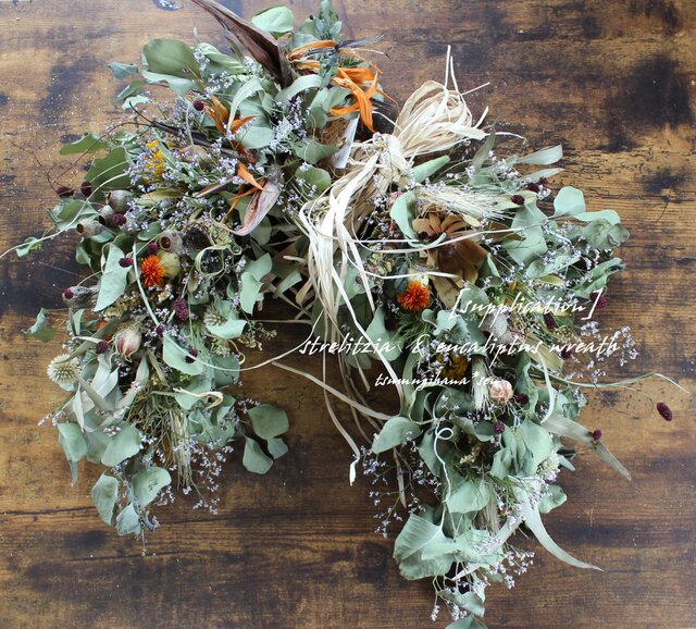 葡萄の実と白あじさいの馬蹄リース⚪︎ドライフラワーリース supplication]wreath ストレリチアを使った馬蹄リース ホース