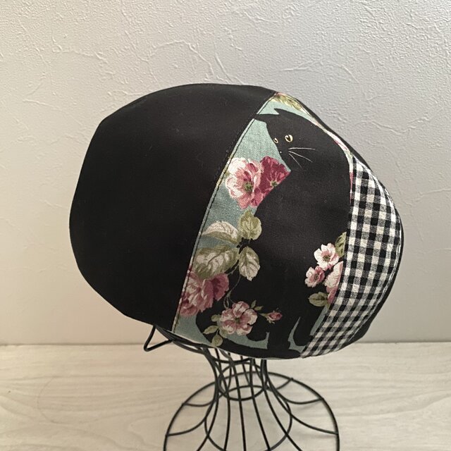 送料無料　コットンブラックのベレー（黒猫）