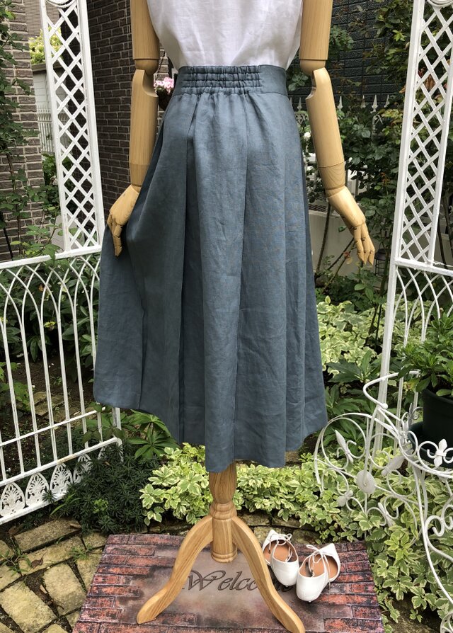 リネンのタックスカート…裾幅たっぷり！ | iichi ハンドメイド 