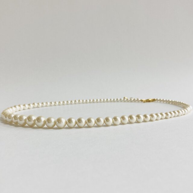 【再販】ガラスパールグラデーションネックレス/4x8mm約42cm+5cm/クリーム/G/日本製