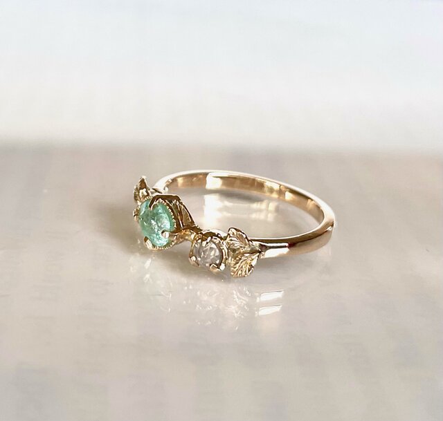 パライバトルマリン　ローズカットダイヤ　リング パライバトルマリンとローズカットダイヤの指輪(K14) | iichi 日々の