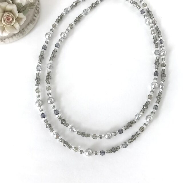 一連 クラシカルロングネックレス シルバーグレー