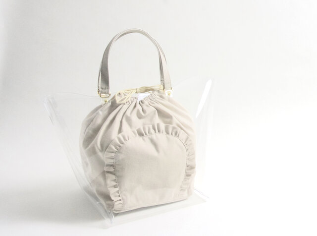 PVCクリア スクエア ミニ・トートバッグ × フリル巾着ポーチ クリア