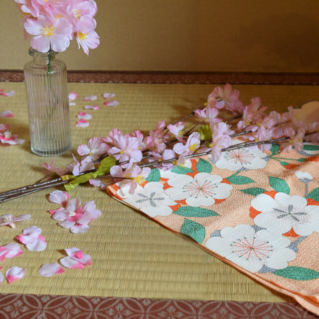 風呂敷 ちりめん風呂敷 みやこ桜 レーヨン100％ 68cm×68cm オレンジ