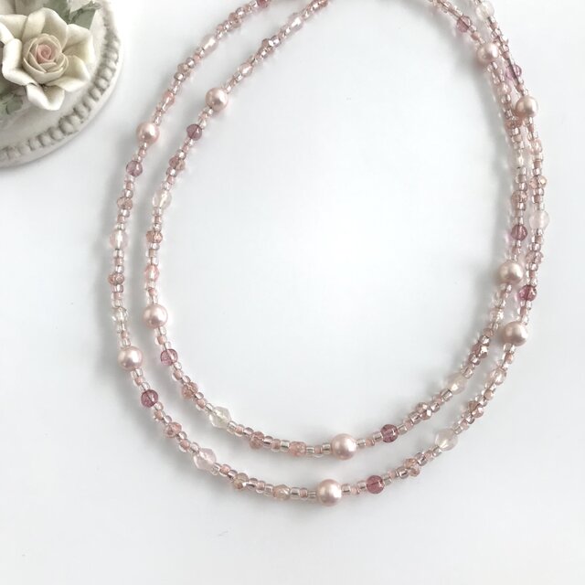桜色の一連 ロングネックレス