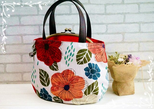 北欧柄 あおりがま口トートバッグ Iichi ハンドメイド クラフト作品 手仕事品の通販