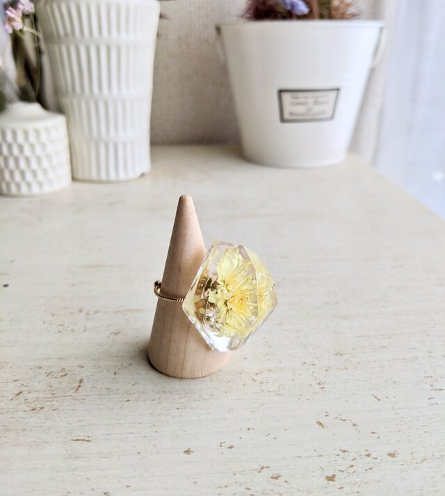 ハンドメイド 押し花 鉱物型 フリーサイズ リング 一点物