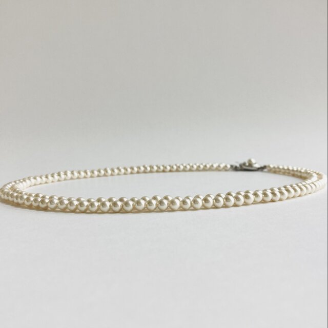 貝ベビーパール2連ネックレス/4mm約42/45cm/ホワイトベージュ/R/made in japan