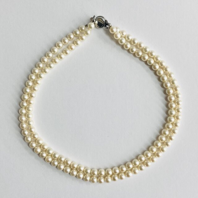 貝パール2連ネックレス/約6mm約42/44cm/クリーム/R/made in japan