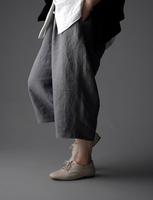 【wafu】Linen pants 男女兼用 クロップド丈 リネンパンツ 先染め/スチールグレー b018g-stg2 | iichi