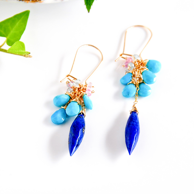 14kgf/ラピスラズリxスリーピングビューティーターコイズピアス