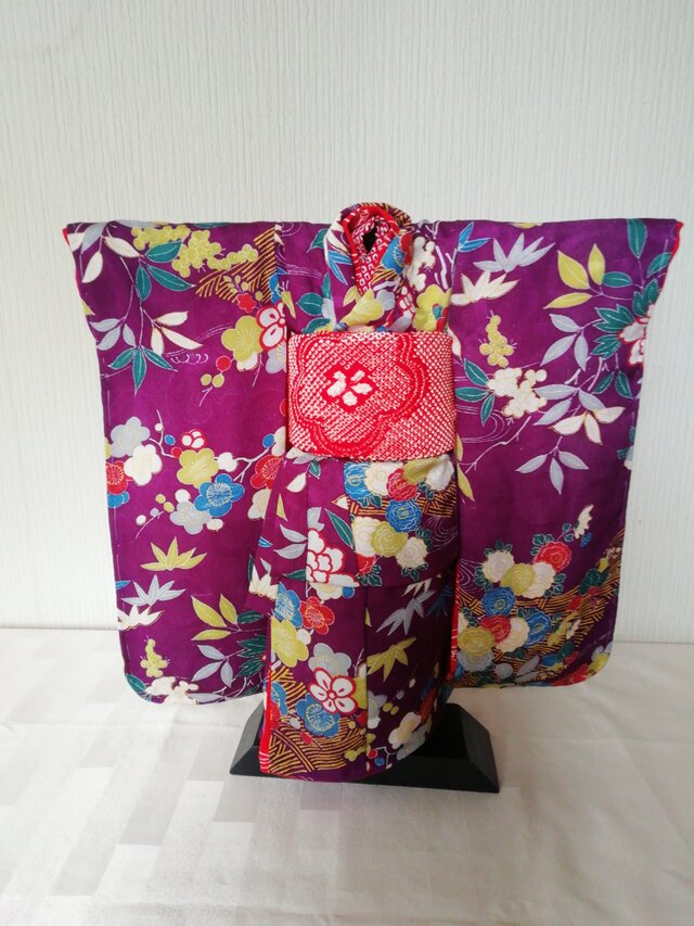 ♪市松人形の着物15号サイズ 紫色系花柄 116 | iichi ハンドメイド・クラフト作品・手仕事品の通販