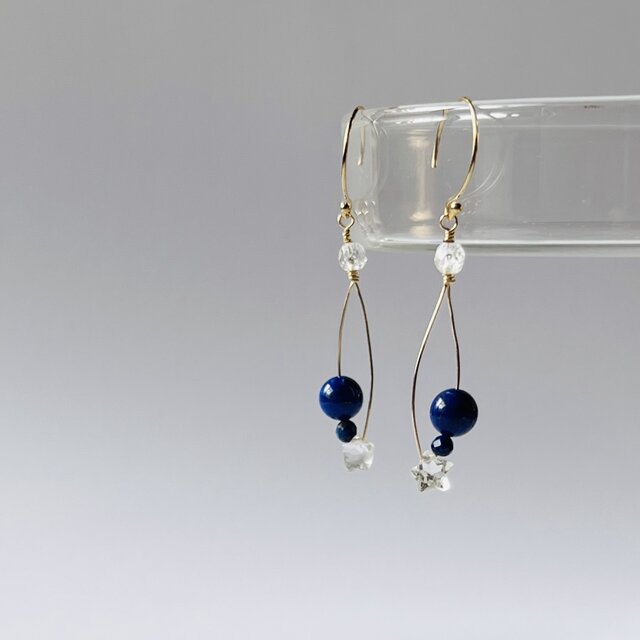 ラピスラズリとスターカット水晶のピアス
