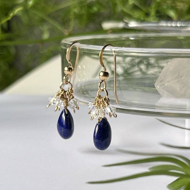 ラピスラズリとスワロフスキークリスタルのピアス