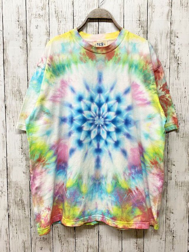 タイダイ染め　ビッグシルエット Tシャツ　Lサイズ　曼荼羅　ムラ染め カラフル　 Hippies Dye HD14-37