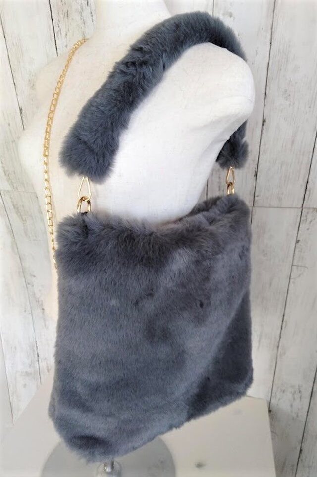 ¶ new antique fur ¶ エコファーショルダー/ハンドバッグ2WAY◆グレー