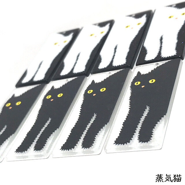 白猫と黒猫アクリルチャーム 8個【猫パーツ ハンドメイド素材