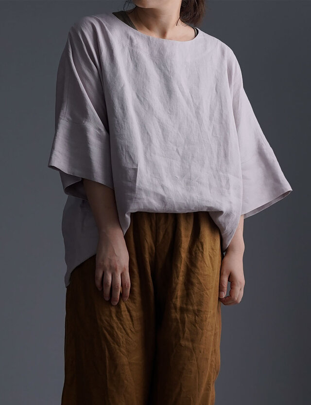 wafu】Oversized Linen T-shirt リネンビッグT チュニック/灰桜(はいざ 